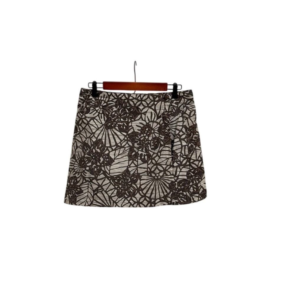 Columbia Buga Bliss Brown Cream Floral Wrap Water Outdoor Skirt Size Women's 8